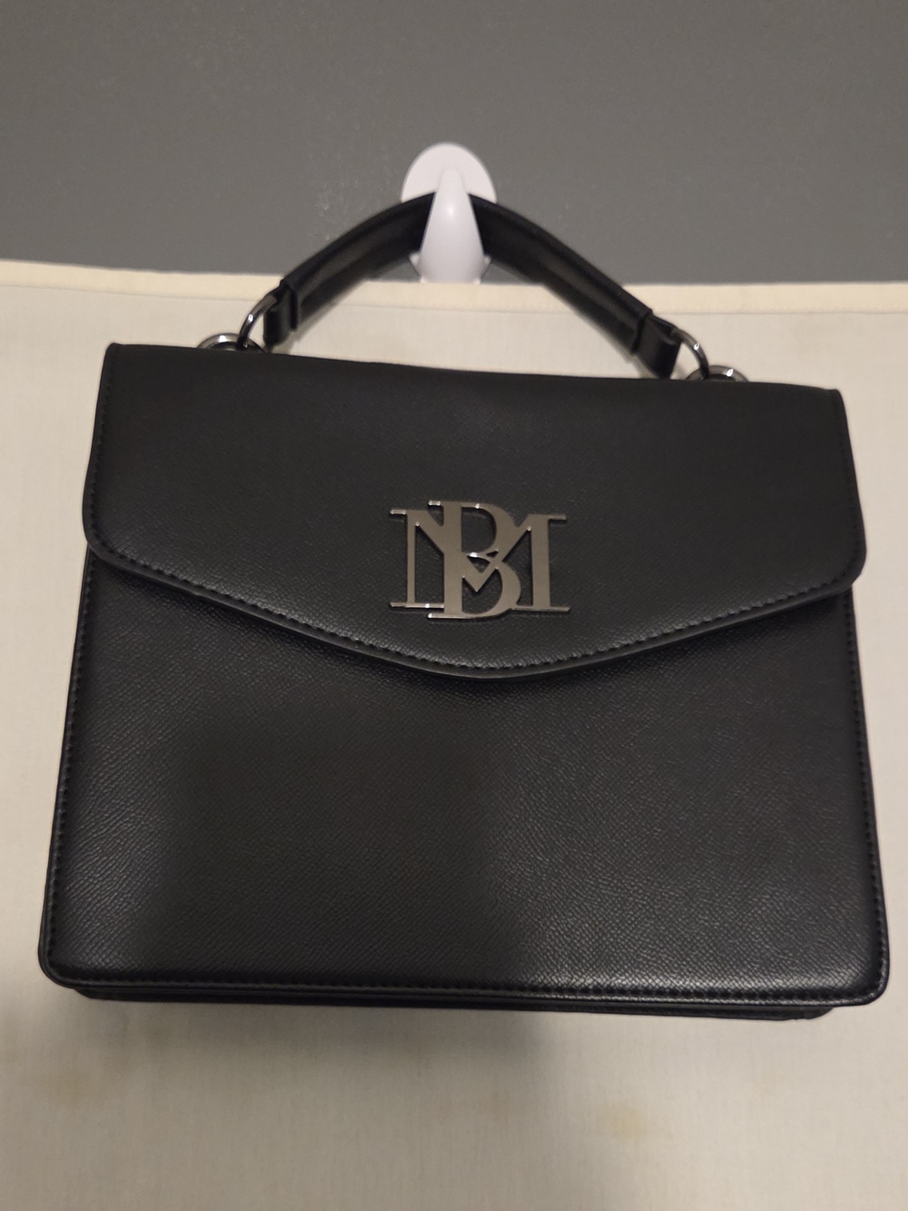 Black Top-Handle Satchel with Badgley Mischka Logo